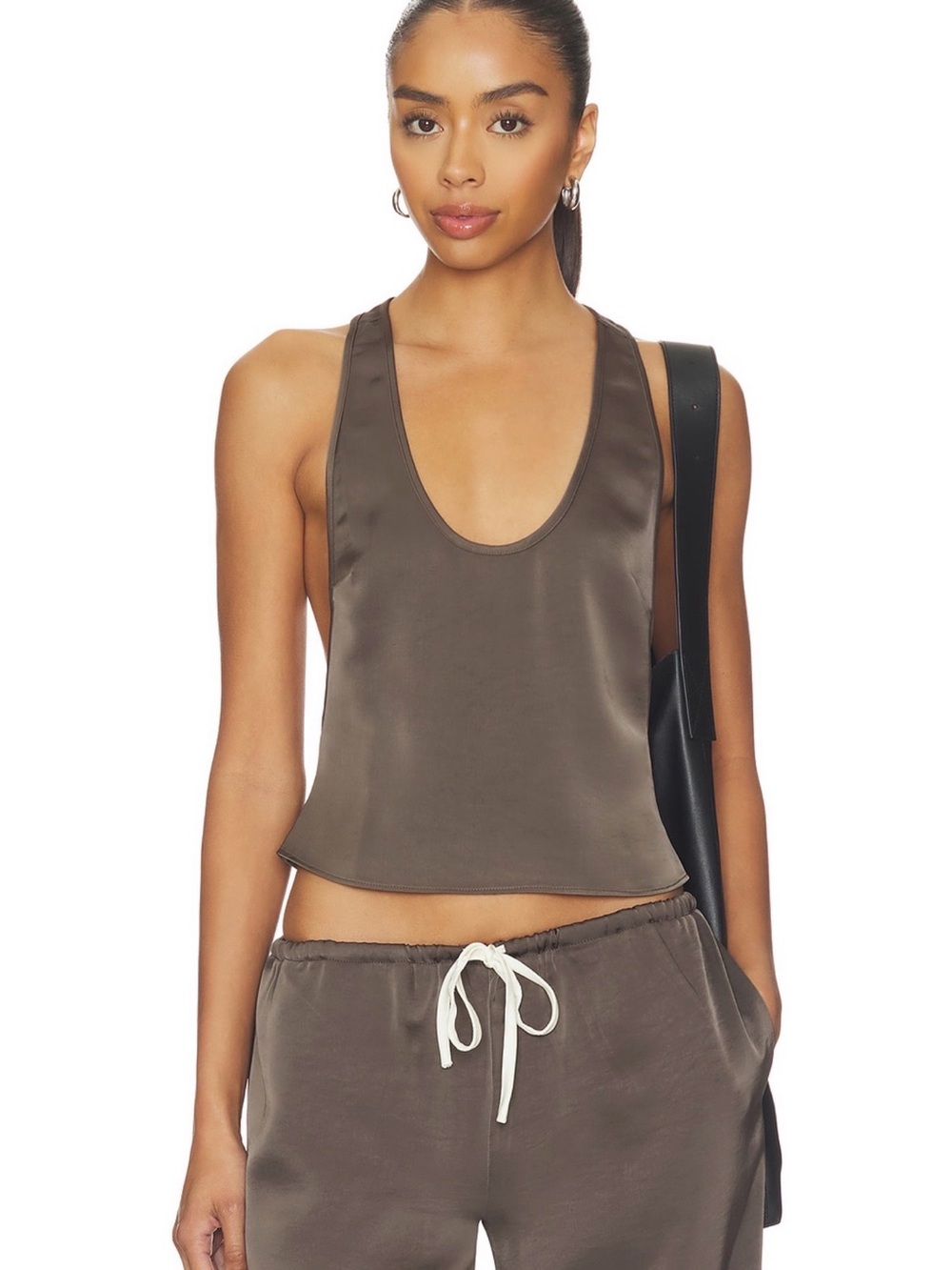 Lioness Satin Scoop Neck Cropped Tank - Brown